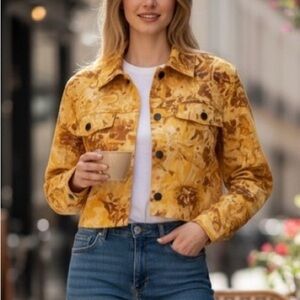 Wild Fable Yellow Floral Jean Jacket. PTP 25”, Length 21”